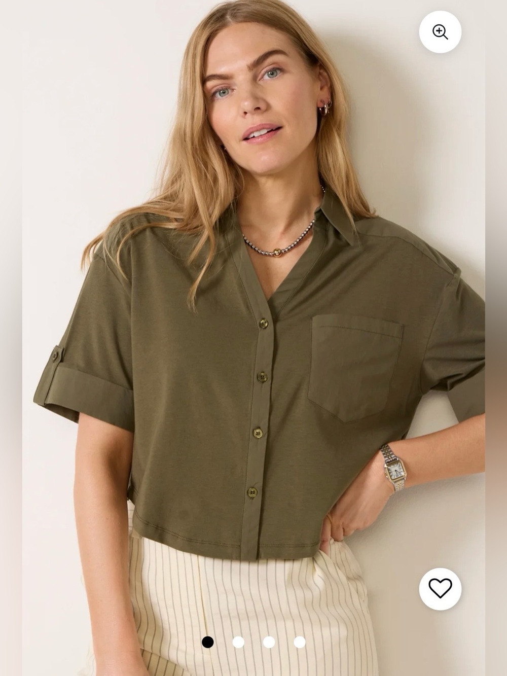 Evereve Nelson Cropped Shirt in Olive Size M. NWOT